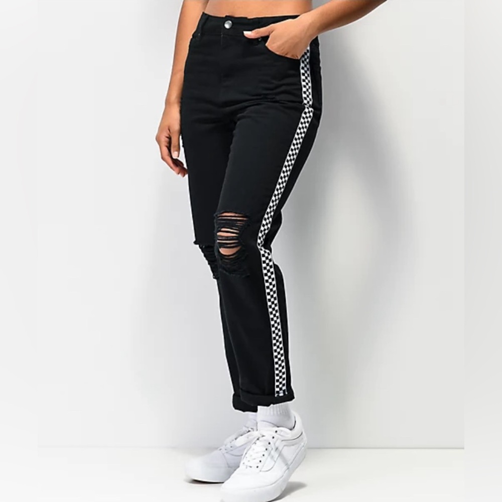 Zumiez Empyre Eileen Checkerboard Stripe Black Mom Jeans